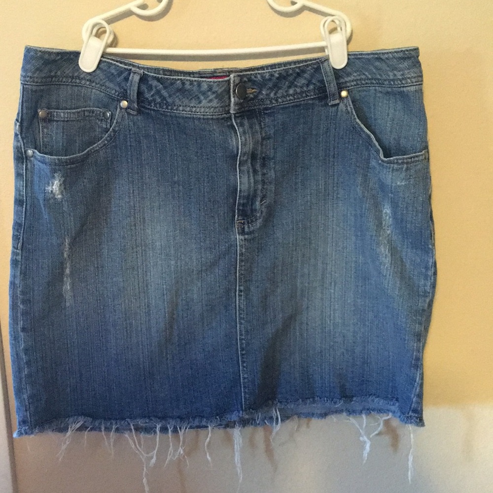 Distressed jean skirt